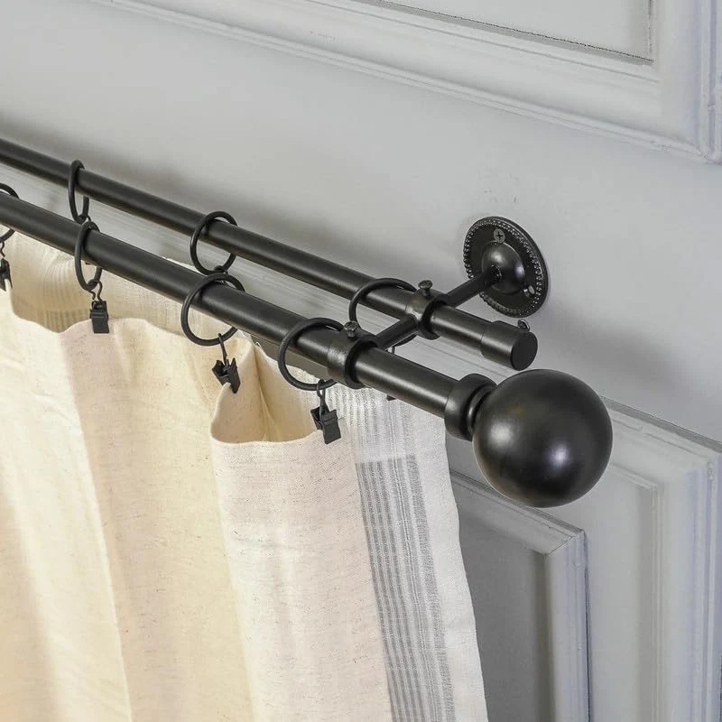 Orbette Duo Extendable 1'' Double Curtain Rods With Round Finial & Brackets
